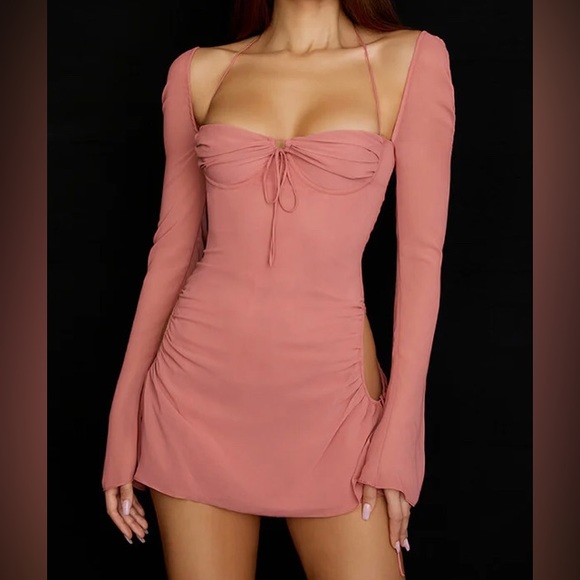 🩷🤎 BOGO House of CB Baby Halter Dress in Mauve + Brown 🤎🩷 - Picture 2 of 5